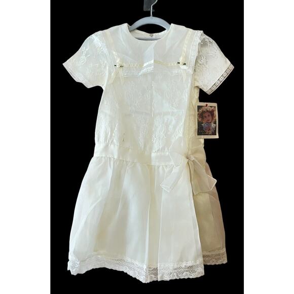 NWT Vintage JESSICA MCCLINTOCK GUNNE SAX Dress •Girl 6• Off White Lace Bow NEW